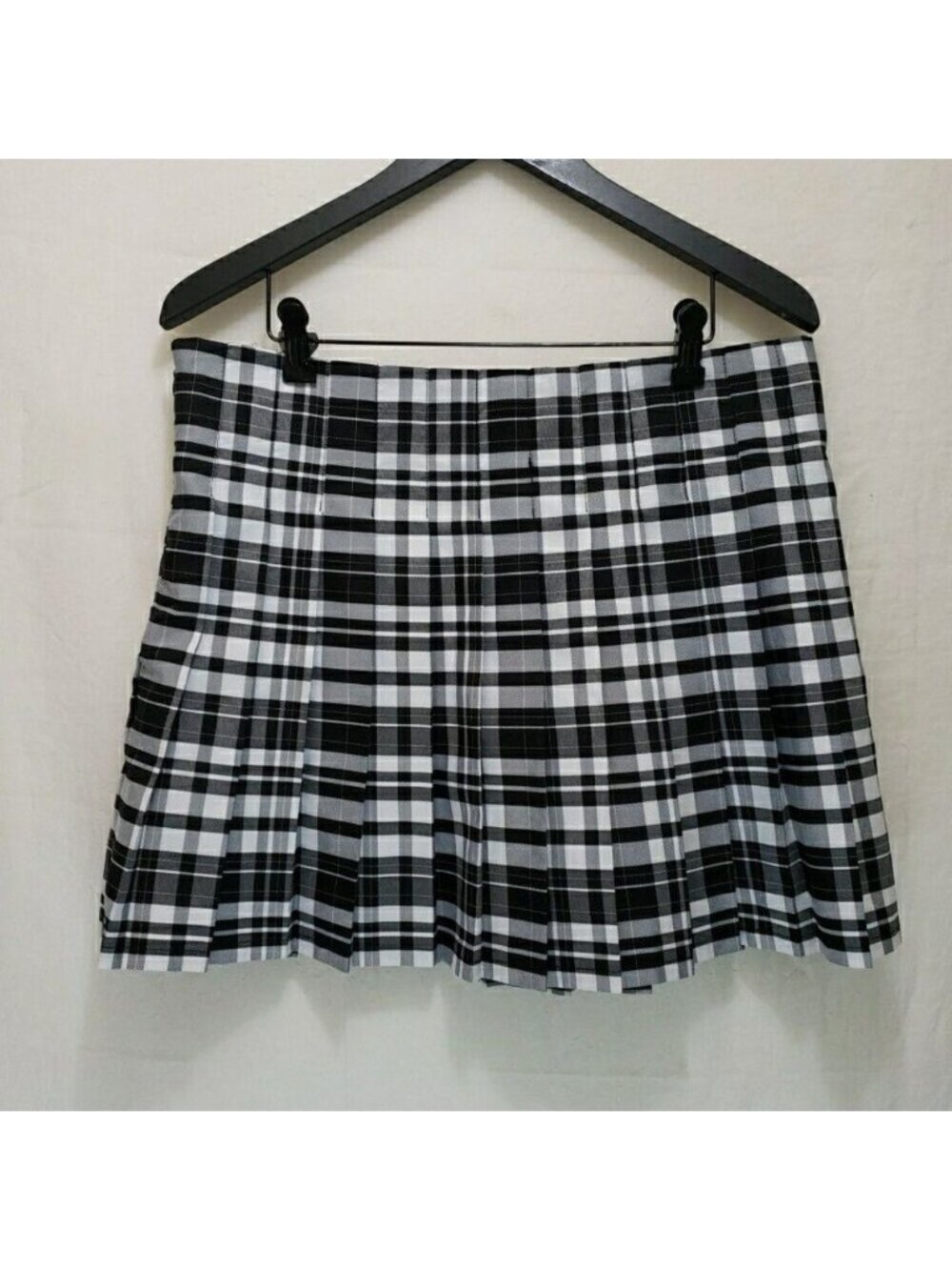 Black White Plaid Pleated Mini Skirt Juniors XL (15-17) Zip Preppy School Girl